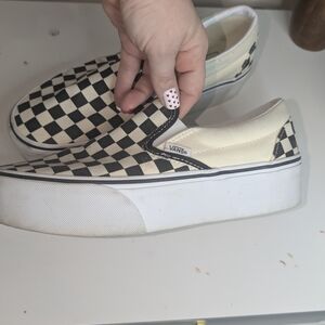 Vans Women's Checkered Slip-On Shoes - Black and Cream